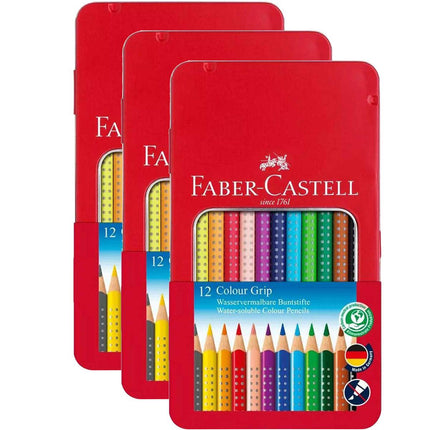 Faber-Castell 112413 Colour Grip Wood Colour Pencil, Tin of 12 (3 Pack) ,