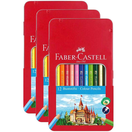 Faber-Castell 115801 Classic Colour Hexagonal Pencils, Tin of 12 (3 Pack) ,