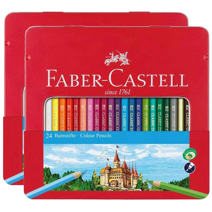 Faber-Castell 115824 Classic Colour Hexagonal Pencils, Tin of 24 (2 Pack) ,