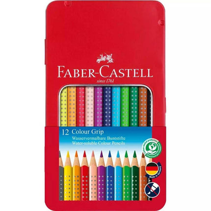 Faber-Castell Colour Pencil - Colour Grip Tin of 12 Triangular Wood Barrel | 112413 ,