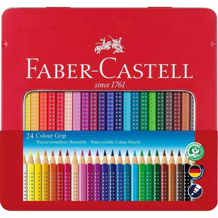 Faber-Castell Colour Pencil - Colour Grip Tin of 24 Triangular Wood Barrel | 112423 ,