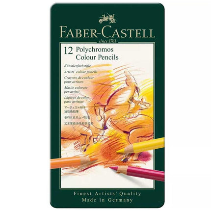 Faber-Castell Colour Pencils - Polychromos Thick 3.8 mm Lead, Tin of 12 | 110012 ,