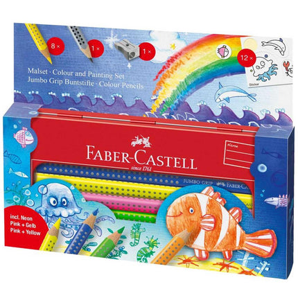 Faber-Castell Colouring Set - Jumbo Grip Soft-Grip Ocean World, Tin of 21 | 110908 ,