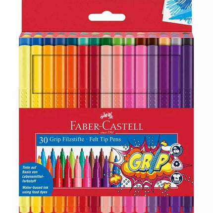 Faber-Castell Felt Tip Pen - Grip Triangular Shape, Cardboard Wallet of 30 | 155335 ,
