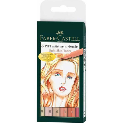 Faber-Castell Pen Brush - Pitt Artist India Ink Light Skin Tone, Wallet of 6 | 167162 ,