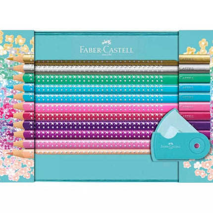 Faber-Castell Pencil Set - Sparkle Turquoise Tin Pencil Set, 20 pieces | 201641 ,