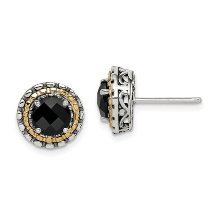 Sterling Silver w/ 14k Polished Onyx Earrings ,