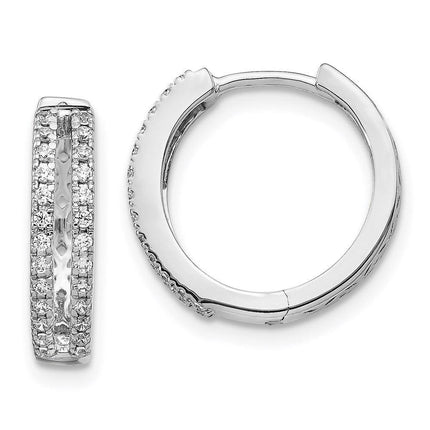 14k White Gold Diamond Hinged Round Hoop Earrings ,