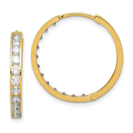 14K CZ Hinged Hoop Earrings ,