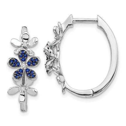 14k White Gold Diamond & Sapphire Earrings ,