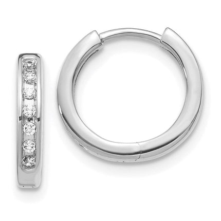 14K White Gold Diamond Hinged Hoop Earrings ,