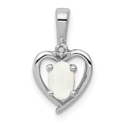 Sterling Silver Rhodium-plated Created Opal & Diam. Pendant ,
