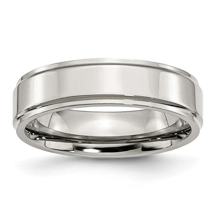 Stainless Steel Ridged Edge 6mm Polished Band ,