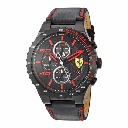 Ferrari Men's Chronograph Watch - Speciale Evo Black Dial Leather Strap | 830363 ,