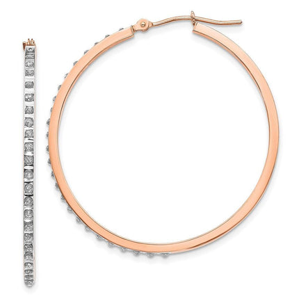 14k Rose Gold Diamond Fascination Round Hinged Hoop Earrings ,