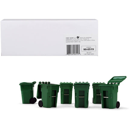 First Gear 1/34 Models Garbage Trash Bin - Containers Replica Plastic Green, Set of 6 ,