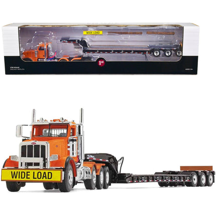 First Gear 1/50 Diecast Tri-Axle Lowboy - Peterbilt 367 Day Cab Bright Orange ,