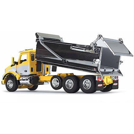 First Gear Day Cab - Kenworth T880 with Rogue Dump Body Truck Yellow with White ,