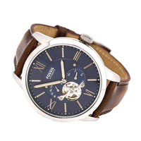 Fossil ME3110 Men's Townsman Automatic Blue Semi-Skeleton Dial Brown Strap Watch ,