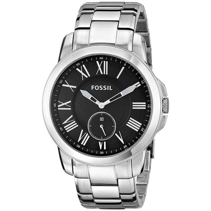 Fossil Men's Chronograph Watch - Grant Quartz Black Dial Silver Tone Strap | FS4973 ,