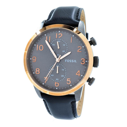 Fossil Men's Chronograph Watch - Townsman Black Dial Black Leather Strap | FS4935 ,