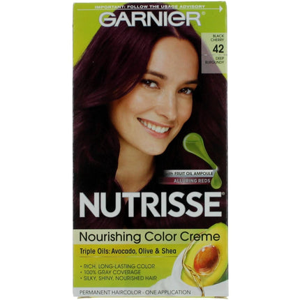 Garnier Women's Permanent Hair Color Kit - Nutrisse Coloring Creme, Black Cherry 42 ,
