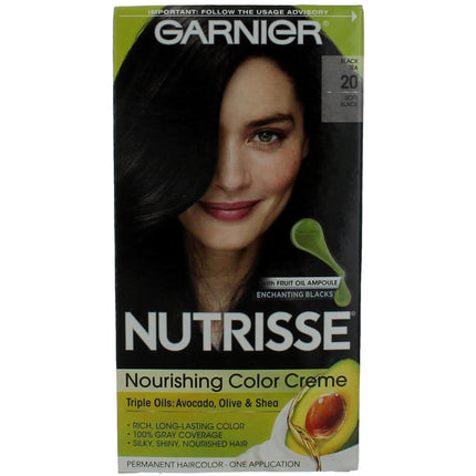 Garnier Women's Permanent Hair Color Kit - Nutrisse Coloring Creme, Black Tea 20 ,