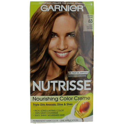 Garnier Women's Permanent Hair Color Kit - Nutrisse Coloring Creme, Brown Sugar 63 ,