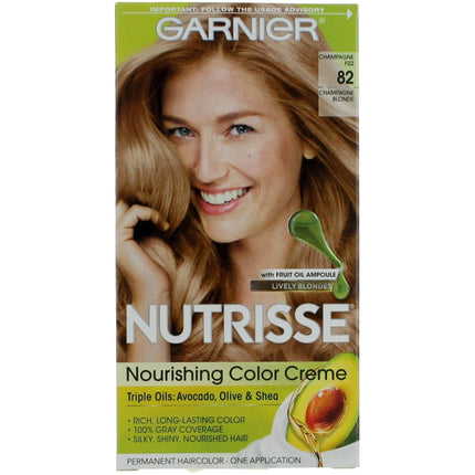 Garnier Women's Permanent Hair Color Kit - Nutrisse Coloring Creme, Champagne Fizz 82 ,