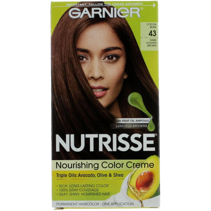 Garnier Women's Permanent Hair Color Kit - Nutrisse Coloring Creme, Cocoa Bean 43 ,