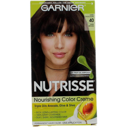 Garnier Women's Permanent Hair Color Kit - Nutrisse Coloring Creme, Dark Chocolate 40 ,