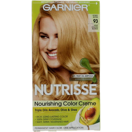 Garnier Women's Permanent Hair Color Kit - Nutrisse Coloring Creme, Honey Butter 93 ,