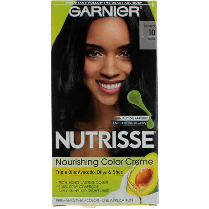 Garnier Women's Permanent Hair Color Kit - Nutrisse Coloring Creme, Licorice 10 ,