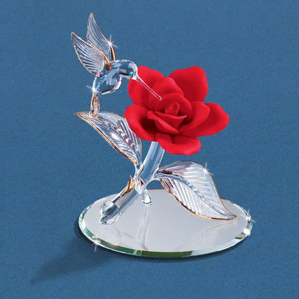 Glass Baron Hummingbird w/Rose Red Figurine ,
