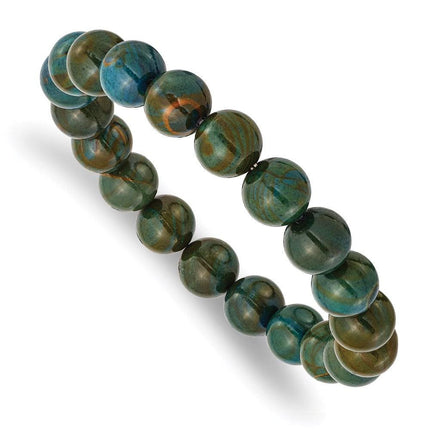 Green Eye Agate Beaded Stretch Bracelet ,
