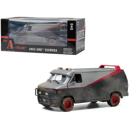 Greenlight 1/24 Diecast Model Van - The A-Team 1983 GMC Vandura Weathered Version ,