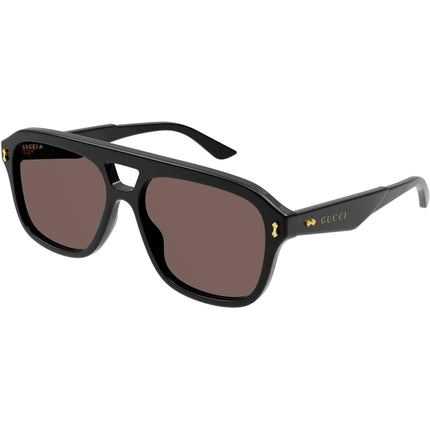 Gucci Men's Sunglasses - Black Acetate Pilot Full Rim Frame Brown Lens | GG1263S 002 ,