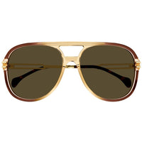 Gucci Men's Sunglasses - Full Rim Brown and Gold Acetate Pilot Frame | GG1104S 002 ,