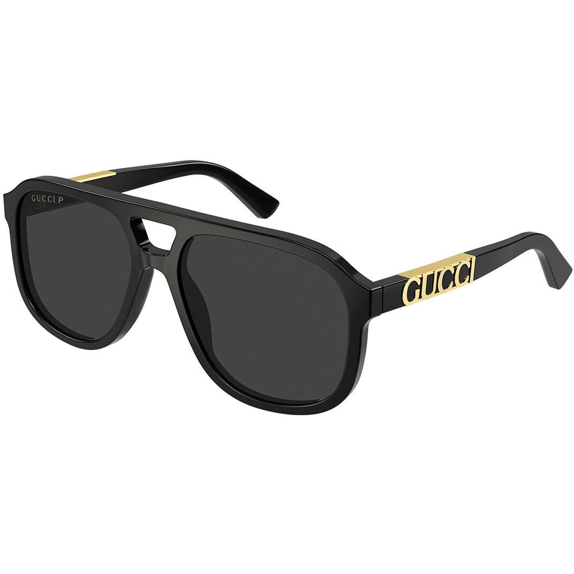 Gucci Men's Sunglasses - Polarized Lens Black Acetate Pilot Shaped Frame