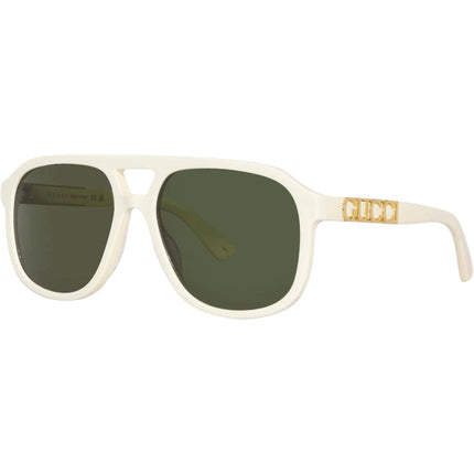 Gucci Unisex Sunglasses - Ivory Acetate Pilot Shape Frame Green Lens | GG1188S 005 ,