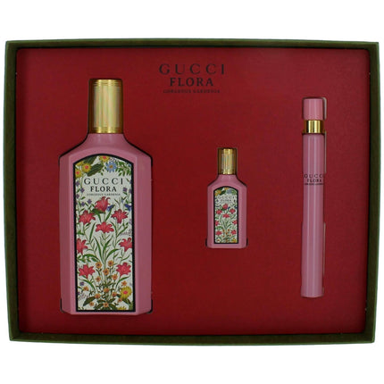Gucci Women's EDP Spray Gift Set - Flora Gorgeous Gardenia Alluring Scent, 3 Piece ,