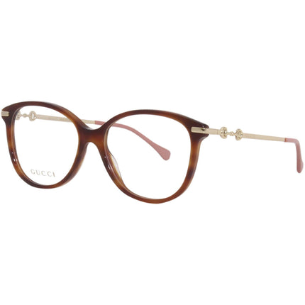 Gucci Women's Eyeglasses - Havana Plastic/Metal Cat Eye Frame Demo Lens | GG0967O 002 ,