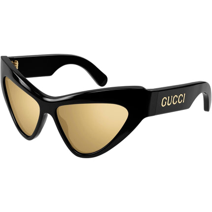 Gucci Women's Sunglasses - Black Plastic Cat Eye Shape Frame Gold Lens | GG1294S 002 ,