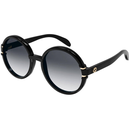 Gucci Women's Sunglasses - Full Rim Shiny Black Plastic Round Frame | GG1067S 001 ,