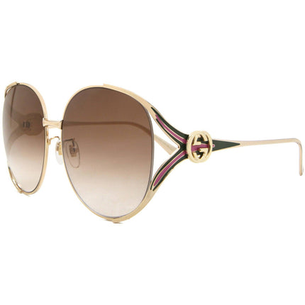Gucci Women's Sunglasses - Gold Metal Full Rim Oval Frame Brown Lens | GG0225S 007 ,