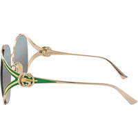 Gucci Women's Sunglasses - Gold Metal Full Rim Oval Frame Green Lens | GG0225S 006 ,