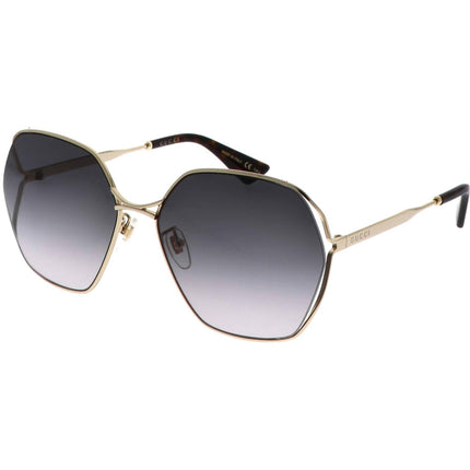 Gucci Women's Sunglasses - Gold Metal Geometric Shape Frame Grey Lens | GG0818SA 001 ,