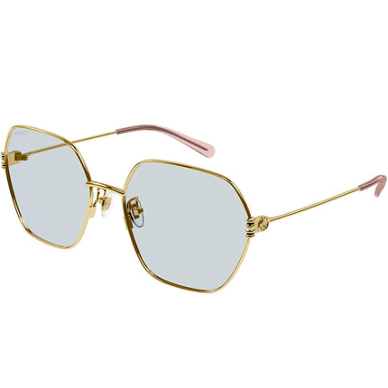 Gucci Women's Sunglasses - Gold Metal Hexagon Frame Light Blue Lens | GG1285SA 004 ,