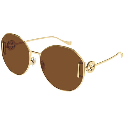 Gucci Women's Sunglasses - Gold Metal Oval Full Rim Frame Brown Lens | GG1206SA 003 ,