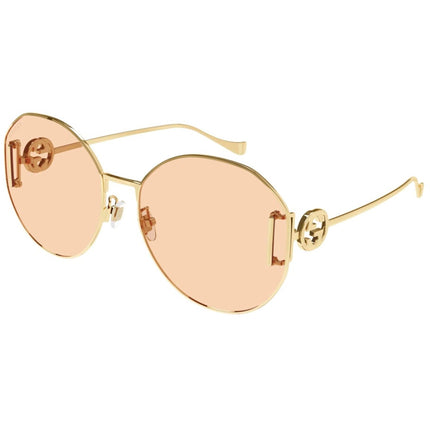 Gucci Women's Sunglasses - Gold Metal Oval Full Rim Frame Pink Lens | GG1206SA 004 ,